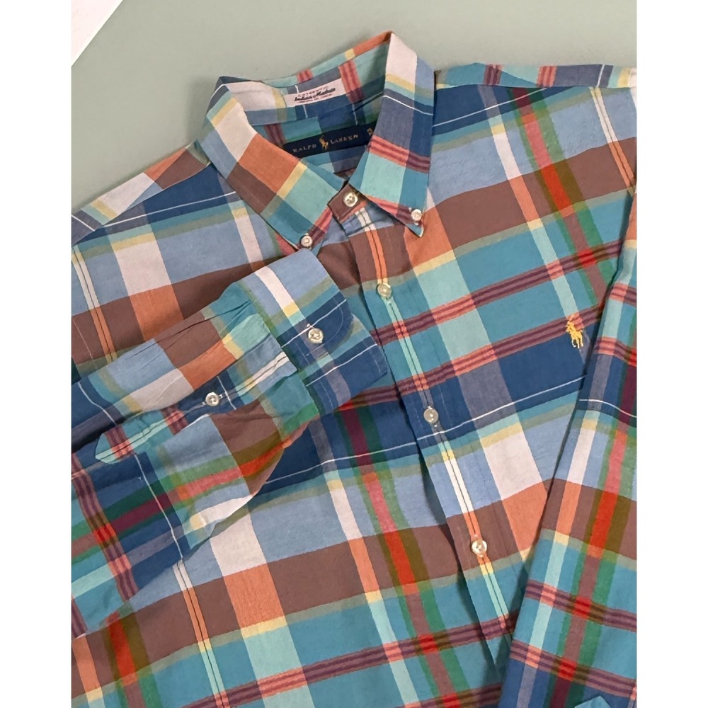 Ralph Lauren Indian Madras Shirt Mens XL Multicolor Plaid Button Down Preppy
